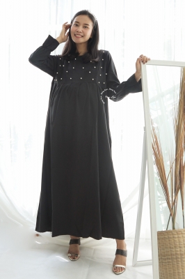 Mutiara Gamis Ibu Hamil Menyusui Muslim Manik Dada - GMS 262 Hitam